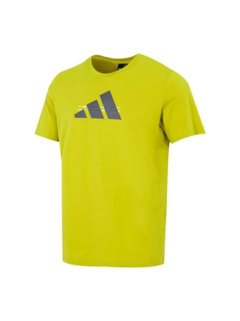 Men's adidas Alphabet Logo Printing Round Neck Short Sleeve Yellow T-Shirt HE9938