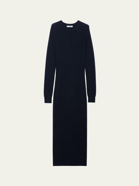 Cashmere Pointelle Knit Long-Sleeve Midi Sweater Dress