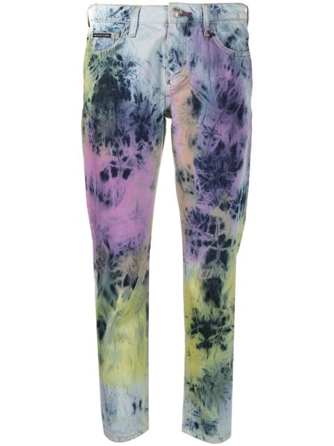 boyfriend fit bleached tie-dye jeans