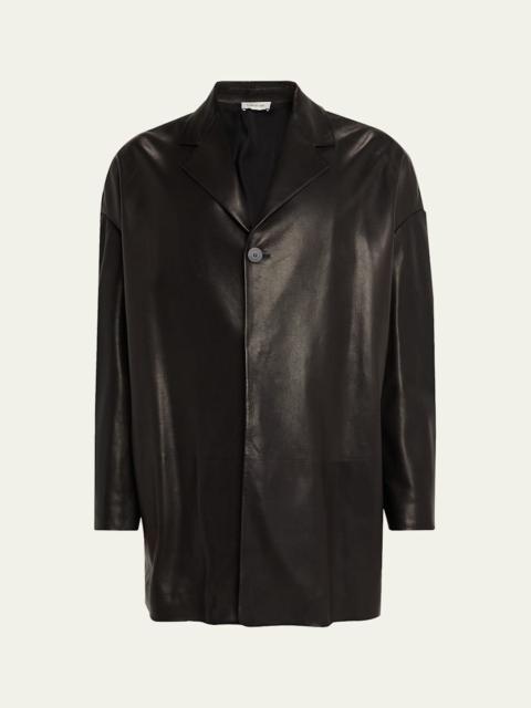 Men's Oversized Single-Breasted Leather Blazer