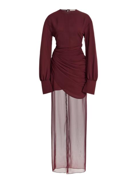 Davina Chiffon-Detailed Draped Crepe Maxi Dress burgundy