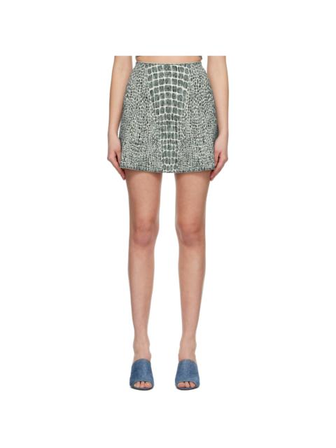 White & Blue Jacquard Miniskirt