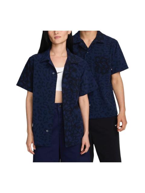 Nike Print Bowler Short Sleeve Button-Down Skate Shirt Asia Sizing 'Midnight Navy' FN2596-410