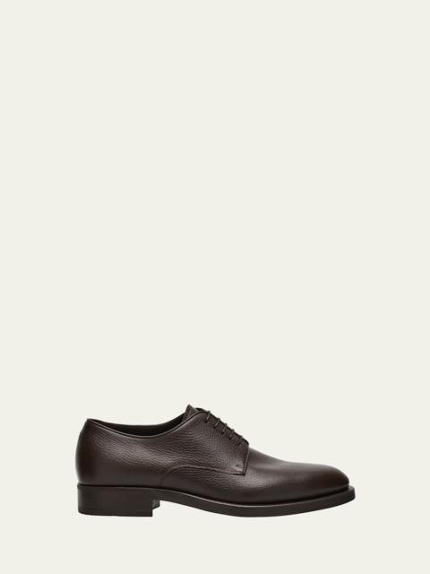Mens Grained Calf Leather Rubber-Sole Derby Shoes