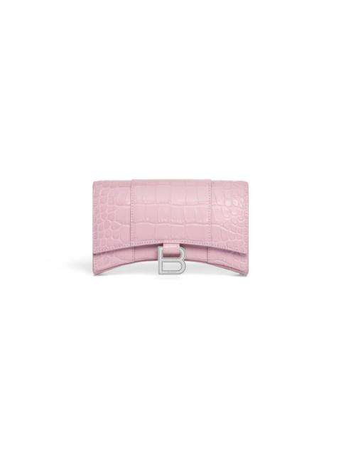 Women's Hourglass Wallet On Chain Crocodile Embossed  in Pink
