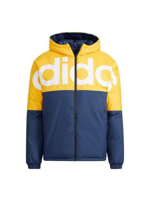 adidas neo M Dwn Rev Jkt Colorblock Large Logo Sports Stay Warm Reversible hooded down Jacket Gold C