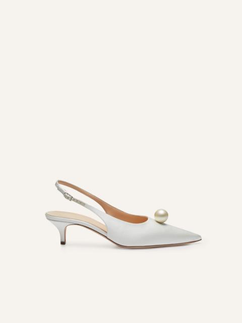 Slingback pearl kitten heels in cream satin