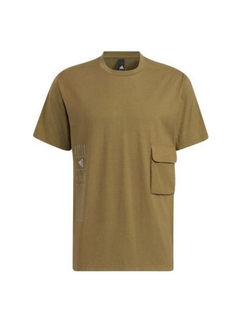 Men's adidas Th Hvcot Tee Solid Color Pocket Sports Short Sleeve Dark Olive Green T-Shirt HE9947
