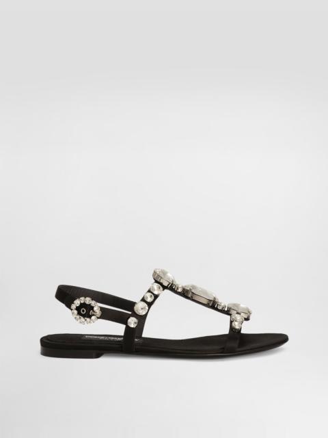 Satin sandals with gemstone embellishment