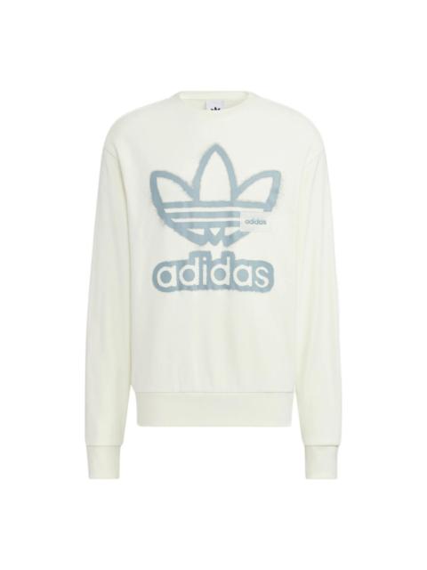 adidas originals Adicolor Crew Chest Printing Round Neck Pullover Long Sleeves Creamy White HS1995