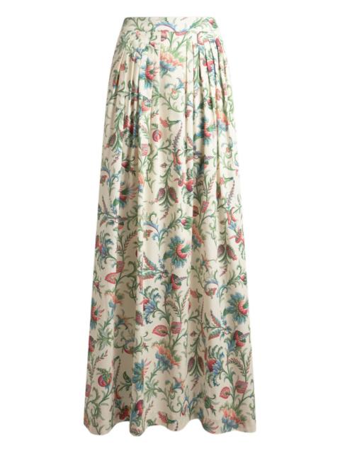 pleated floral-motif maxi skirt
