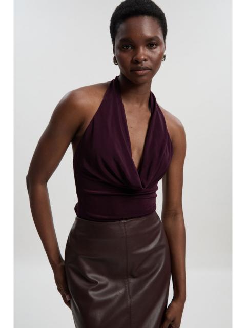 Drapey Crepe Halter Neck Ruched Open Back Top