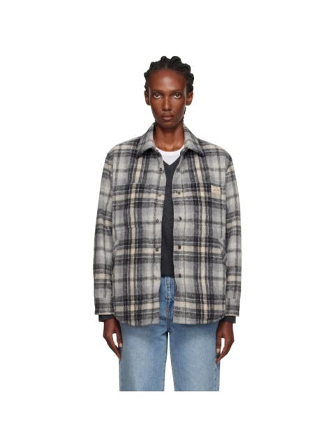 Gray Quilted Check Flannel Overshirt
