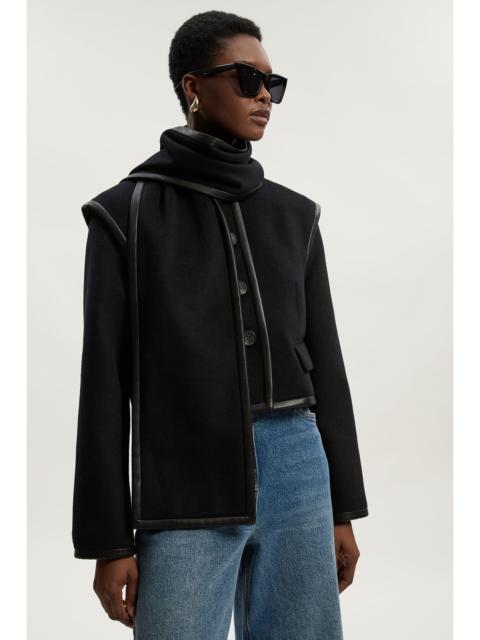 Brushed Wool Pu Mix Detachable Scarf Tailored Crop Coat