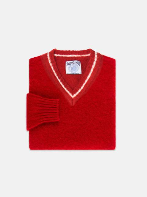 MADE-IN-SCOTLAND RED SHAGGY DOG V-NECK SWEATER - TRIM FIT