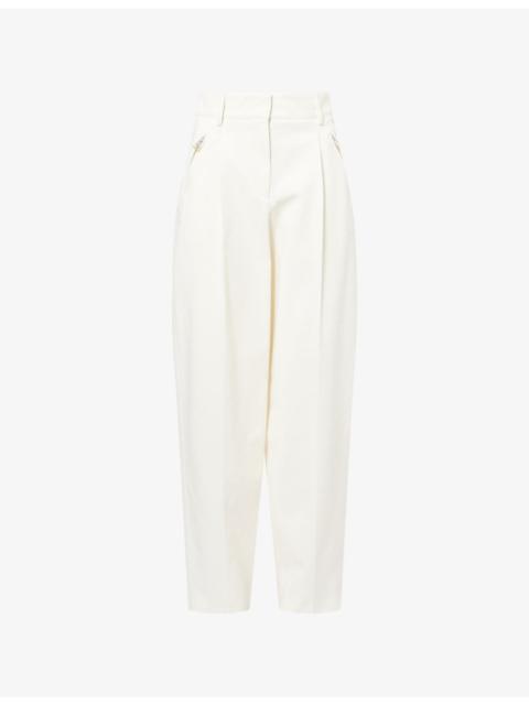 Pleated Tapered-Leg Cotton and Wool-Garbadine Trousers