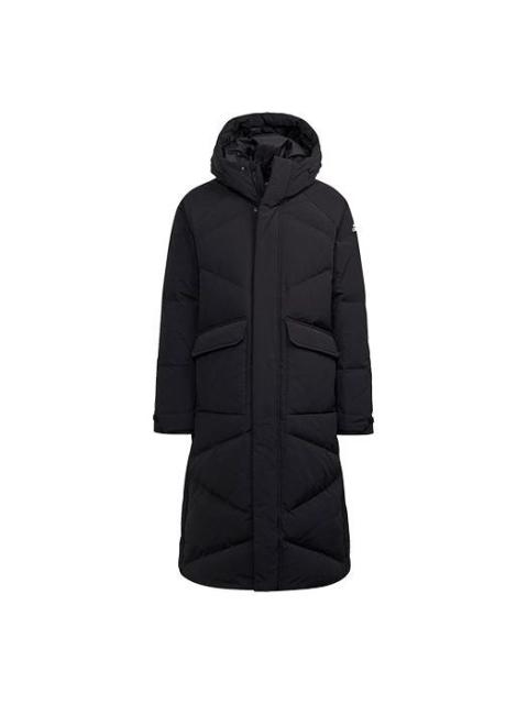 adidas Big Baffle Coat Outdoor Sports Long Loose hooded down Jacket Black GT6536