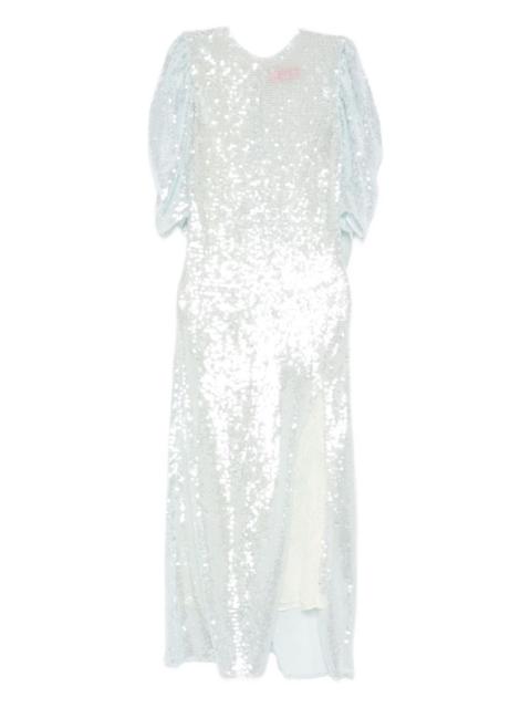 Drama puff-sleeve sequin midi dress