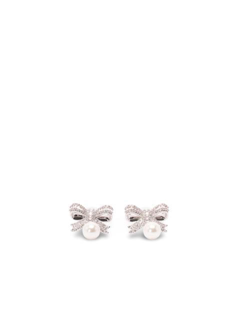 Crystal Bow Pearl Droplet Earrings