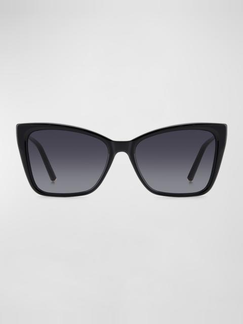 Embellished Patterned Mixed-Media Cat-Eye Sunglasses