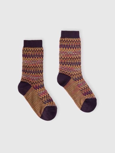 Mid-length cotton-blend zigzag socks with contrasting trims
