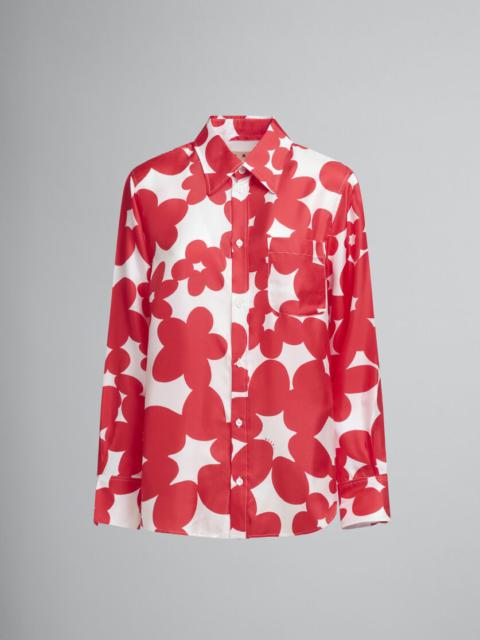 SILK SHIRT WITH RED AND WHITE DILLIES PRINT