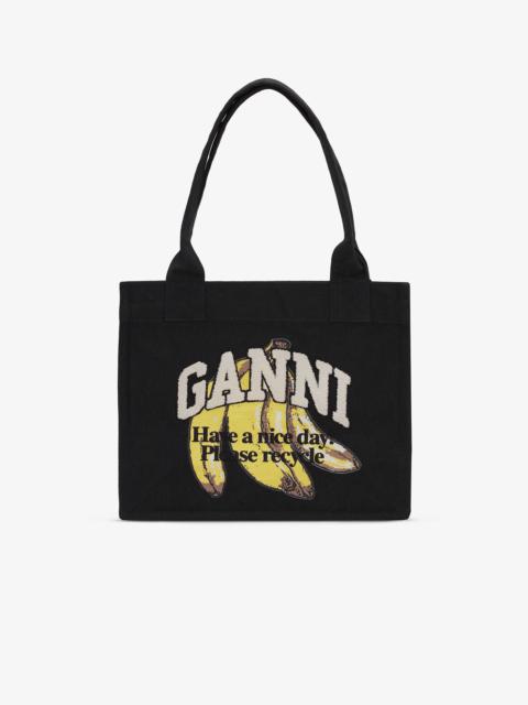 BLACK LARGE BANANA PRINT TOTE