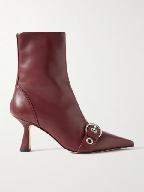 Halima buckle-embellished leather ankle boots Merlot