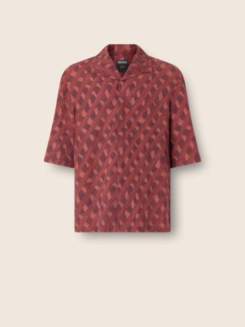 DARK BURGUNDY OASI NET PRINT LINEN SHIRT