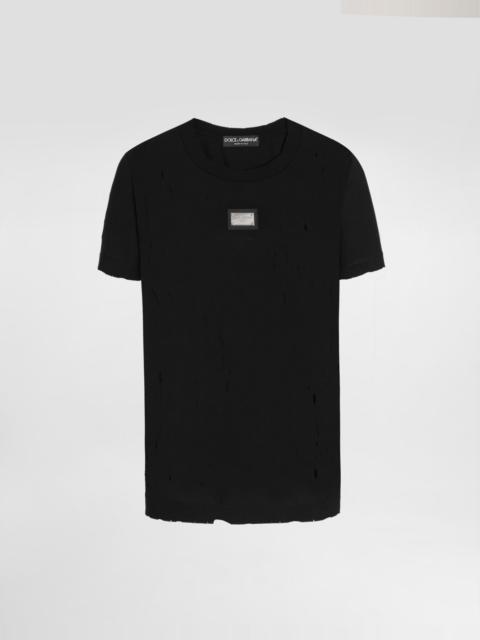 Jersey T-shirt with rips and Dolce&Gabbana tag