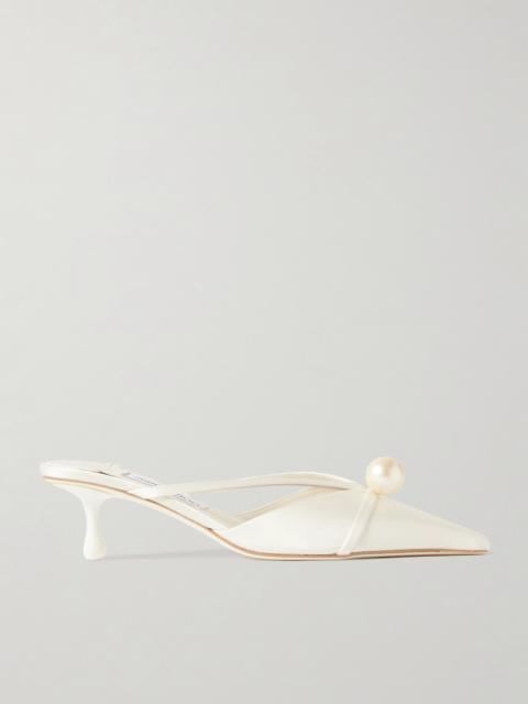 Sana 50 Faux Pearl-embellished Satin Mules