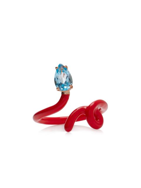 Baby Vine 9K Rose Gold, Topaz, And Enamel Ring red