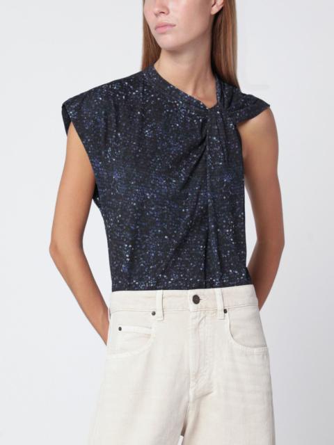 Nayda asymmetrical T-shirt with midnight blue print