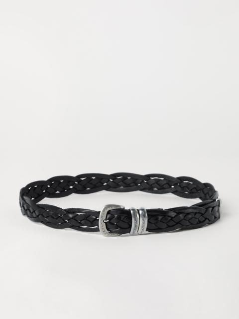 Braided calfskin belt with detailed buckle and tip