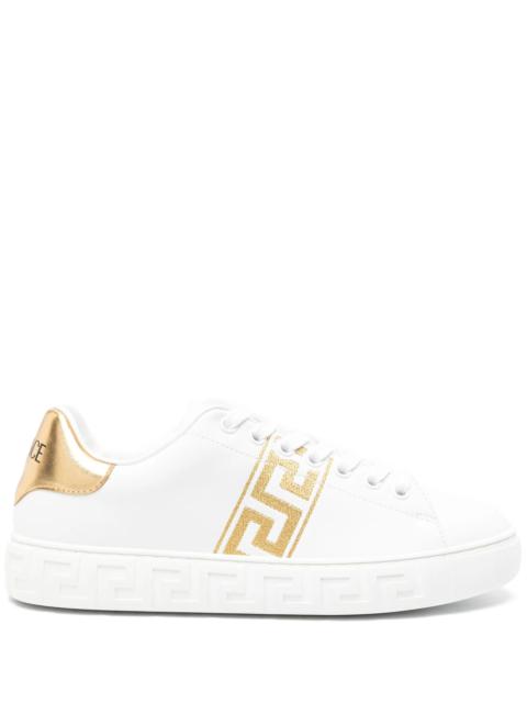 Versace Greca-embroidered Leather Sneakers
