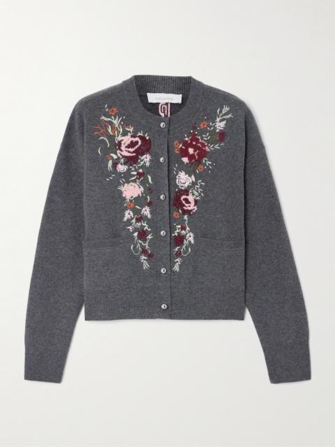 Embroidered Crystal-embellished Wool And Cashmere-blend Cardigan