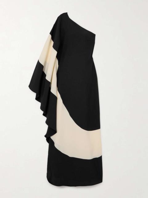 Tirso one-shoulder two-tone crepe gown
