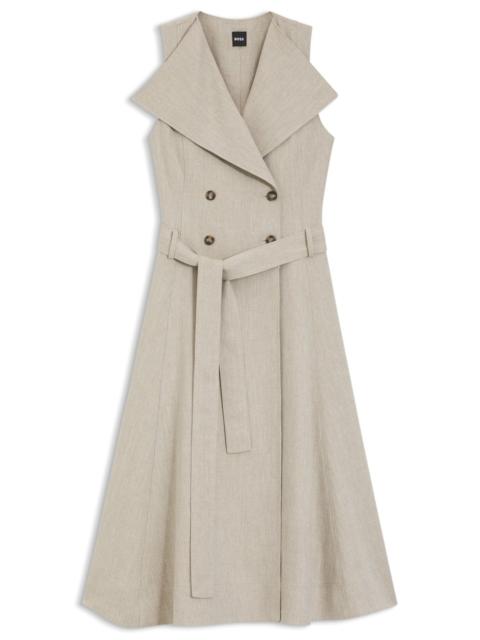 DOUBLE-BREASTED WRAP DRESS IN A HERRINGBONE LINEN BLEND