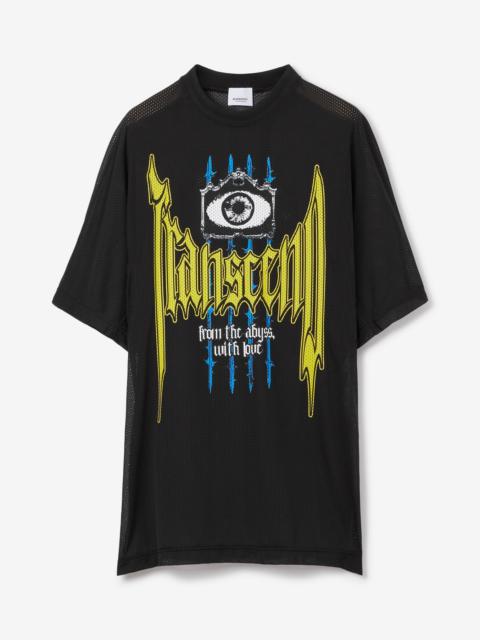 Slogan Print Nylon Mesh T-shirt