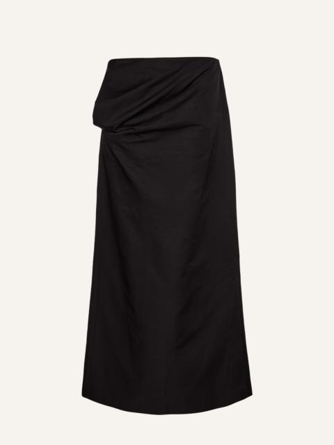 Cotton draped midi skirt in black