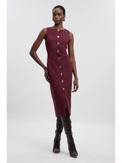 Compact Essential Button Pencil Midi Dress