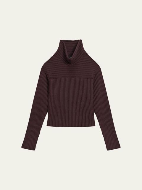 Wool Knit Long-Sleeve Turtleneck Top