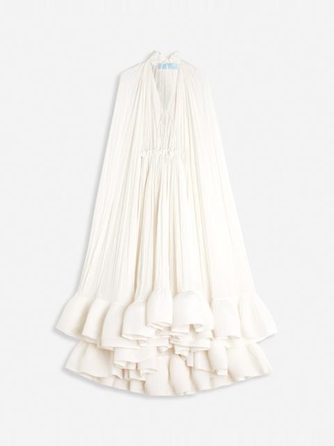 LONG CHARMEUSE RUFFLE DRESS