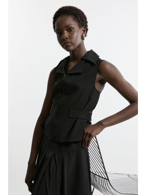 Tailored Crepe Buckle Detail Sleeveless Jacket