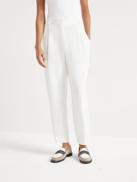 Viscose and linen fluid twill slouchy trousers with monili