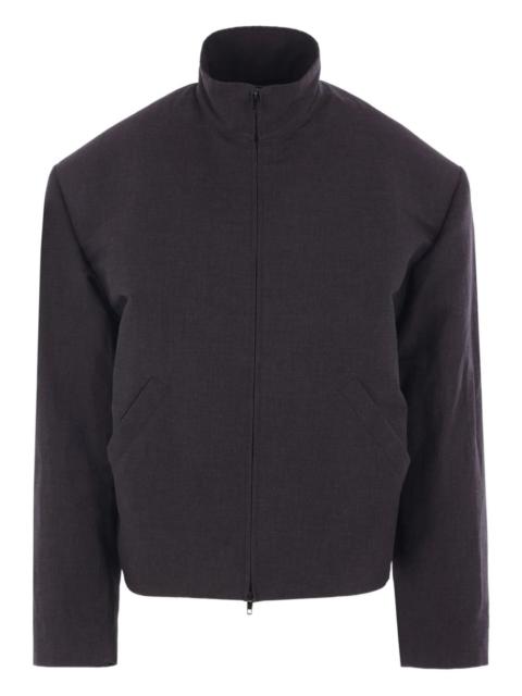 high-collar padded-shoulder jacket