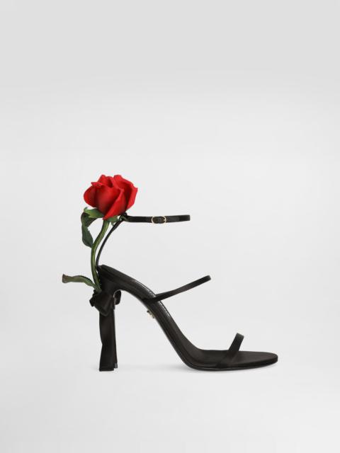 Satin sandals with rose embellishment