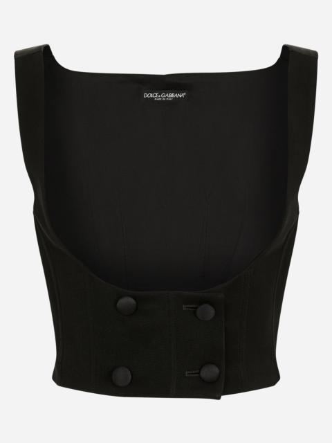 Double-breasted wool waistcoat with round neck