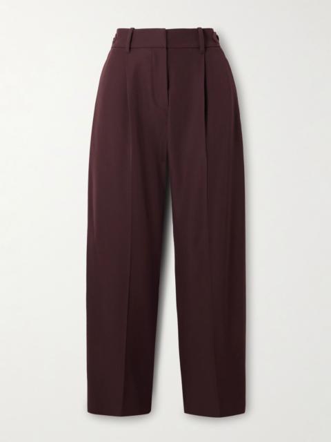 Pleated wool and cotton-blend twill tapered pants Burgundy