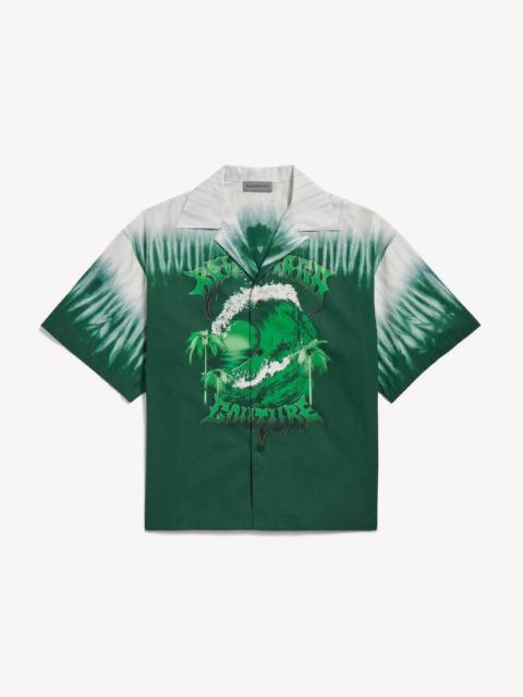 Men's Extreme Tie Dye Bowling Short Sleeve Shirt in Green/white
